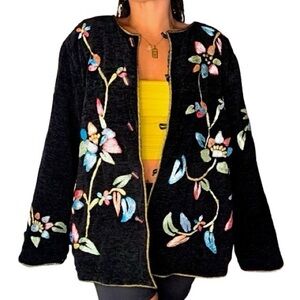 {Indigo Moon} Boho chic Embroidered Floral Jacket - XXL, Vibrant & Cozy